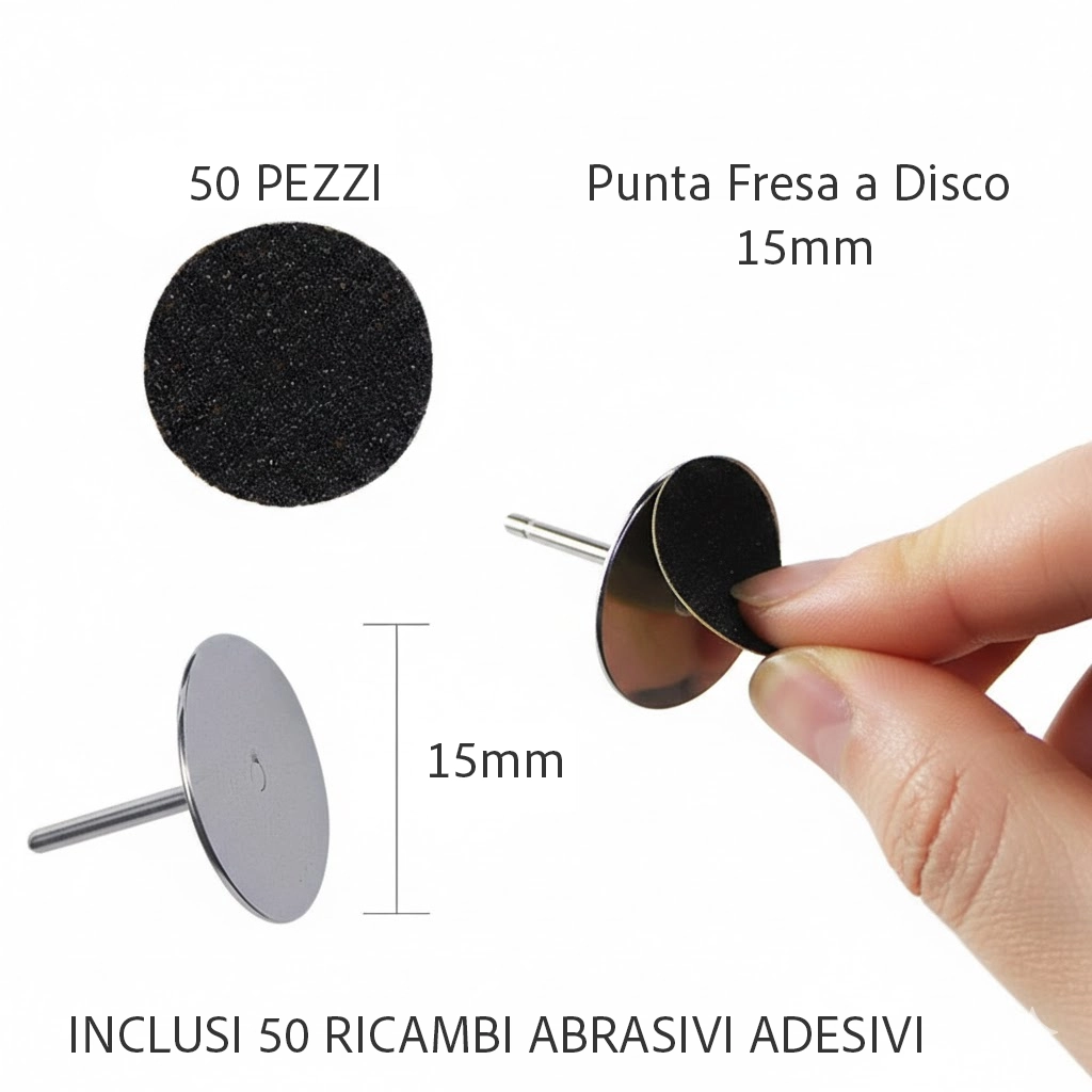 Punta Fresa a Disco 15 mm in Acciaio con 50 Ricambi Abrasivi Monouso
