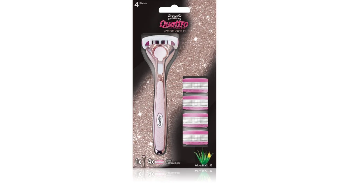 Wilkinson Sword Quattro da donna Rose Gold rasoio + testina di ricambio 4 pezzi