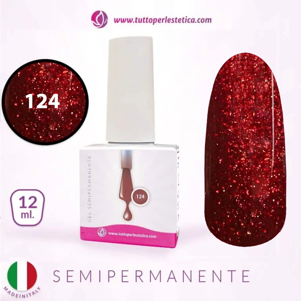 Semipermanente colore rosso glitterato glitter N 124 da 12 ML – Hema e TPO Free