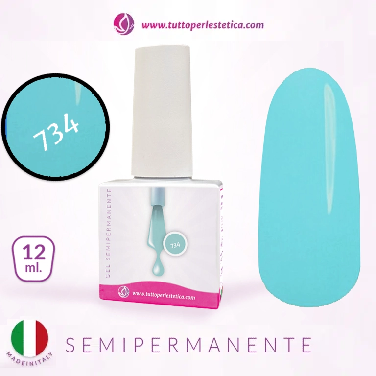 Semipermanente colore verde acqua N 734 da 12 ML – Hema e TPO Free