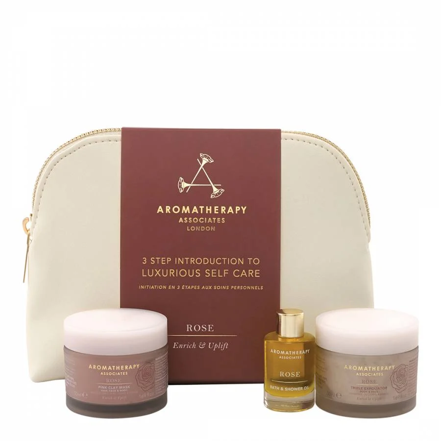 3 Step Introduction To Luxurious set per la cura personale Aromatherapy Associates: rosa, arricchisce e rinvigorisce, olio doccia, 50 ml + rosa, scrub esfoliante, 50 ml + rosa, arricchisce e rinvigorisce, maschera all'argilla, 50 ml