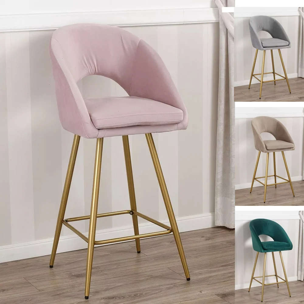Poltrona sgabello alto in velluto nero e metallo dorato stile Art Déco