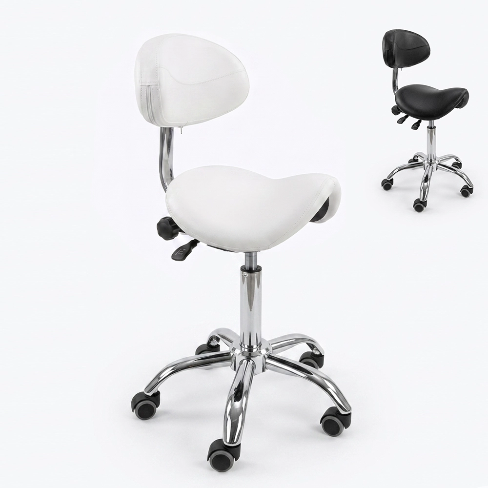 Sgabello Estetista a Sella con Schienale Ergonomico Professionale per Centro Estetico