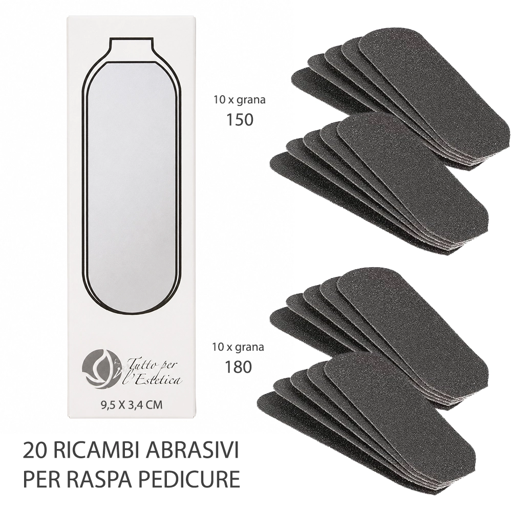 20 Ricambi Abrasivi Adesivi per Raspa Pedicure Professionale per MOD. TT1200 – Grana 150 e 180