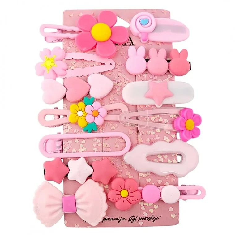 Set di fermagli per capelli, SP411, rosa, 14 pezzi