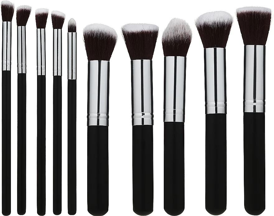 Set pennelli trucco, 10 pezzi, argento