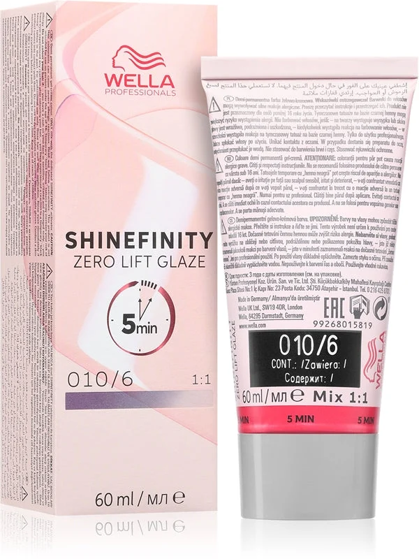 Wella Shinefinity Zero Lift Glaze -tintura professionale per capelli, 60 ml 010/6 trasparente | Lawendowy Błysk