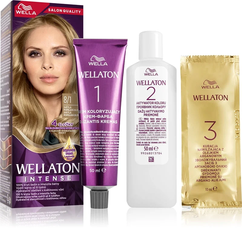 Wella Wellaton Intense tinta permanente per capelli con olio di argan colore 8/1 biondo chiaro cenere
