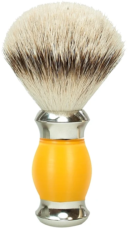 Pennello da barba in setole di tasso, manico in polimero, giallo e argento