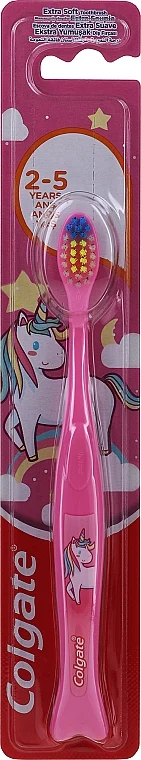 Spazzolino da denti per bambini, morbido, dai 2 anni, rosa con unicorno