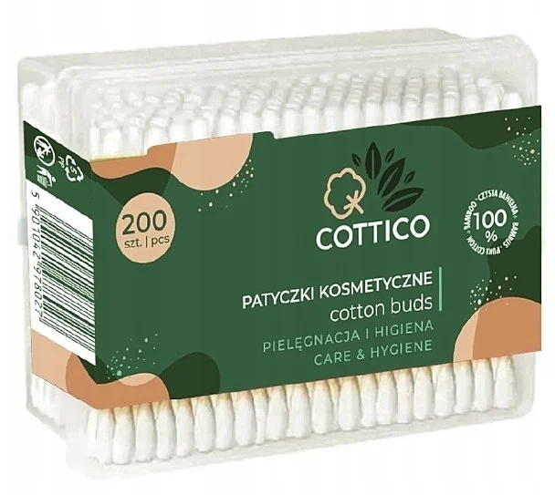 Cotton fioc in scatola di plastica, 200 pezzi